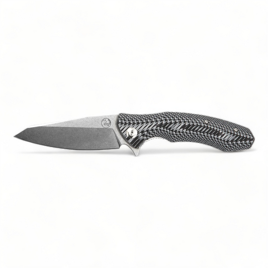 Tassie Tiger Knives Folding Knife - Black/White Handle