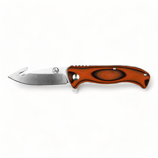 Tassie Tiger Knives Folding Gut Hook Knife - G10 Handle w/ Leather Pouch
